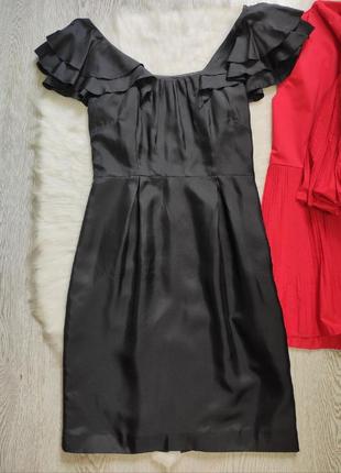 Черное короткое натуральное шелковое платье мини миди с пышными рукавами рюшами coast2 фото