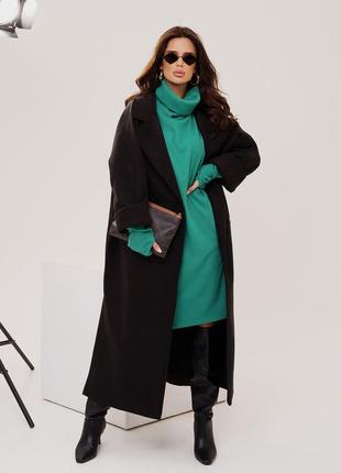 Жіноче пальто на осінь кашемірове пальто з розрізами чорне1 фото