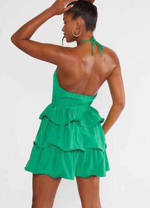 Зеленое платье с воланами3 фото