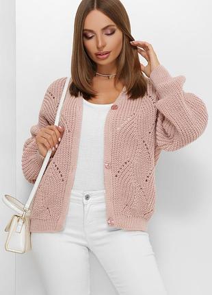 Об'ємна кофта кардиган вязаний з вовною шерстяна кофта теплий кардиган вязаний