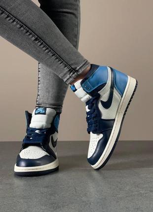 Жіночі кросівки nike air jordan 1 retro high patent blue toe 1 знижка sale / smb