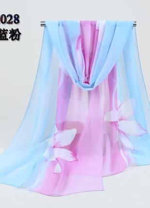 Женский шарф шифоновый, розово-голубой - размер шарфика приблизительно 150*48см, шифон
