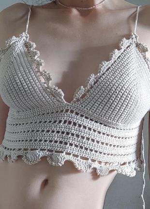 Класичний festival crochet top / топ бежевого кольору / плетений гачком, крючком, ручна робота2 фото