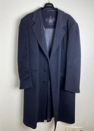 Тёмное синее длинное тёплое пальто натуральная шерсть кашемир