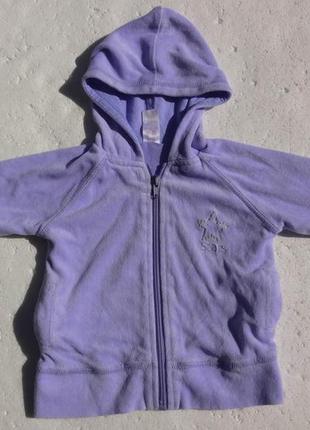 Сиреневая велюровая кофта на молнии с капюшоном. 6-12 месяцев.