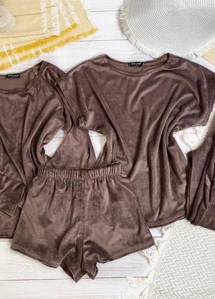 Плюшевий домашній костюм четвірка. футболка шорти кофта штани