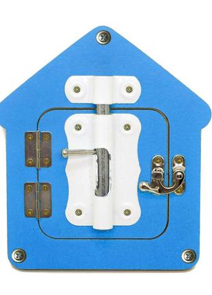 Цветная заготовка для бизиборда домик - дверка (6 мм) + шпингалет и замочек, 17х14 см полный комплект, синий