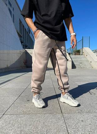 Тёплые штаны на флисе с полосками в бежевом цвете🔝