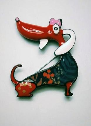 Брошь брошка такса эмаль