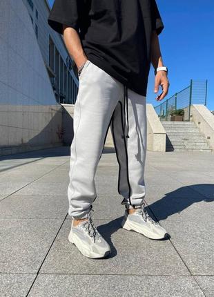 Тёплые штаны на флисе с полосками в сером цвете🔝