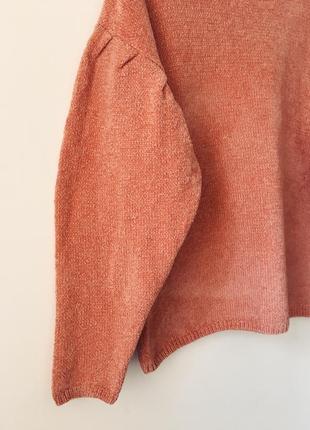 Персиковый шенилловый джемпер с объёмными рукавами tu велюровый свитер с пышными рукавами4 фото