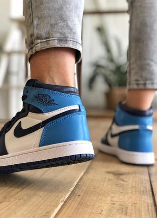 Чоловічі кросівки  jordan 1 retro high patent blue toe мужские кроссовки джордан