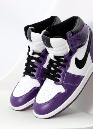 Зимние мужские кроссовки nike air jordan 1 purple white (мех) 40-41-42-43-44-45