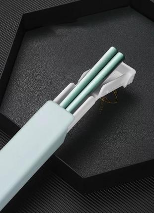 Преміум китайські японські палички для їжі "mint green" в комплекті з кейсом багаторазові нержавіючі