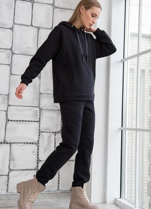 Теплий клстюм на флісі чорний з брюками і худі теплый костюм на флисе