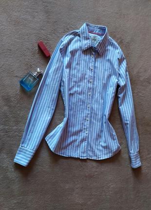 Фирменная стильная качественная приталенная хлопковая рубашка в полоску2 фото