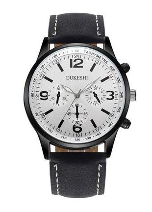 Чоловічий годинник на руку oukeshi чорний з білим1 фото