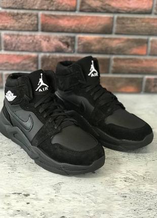 Мужские чёрные кожаные ботинки nike jordan чоловічі чорні шкіряні черевики nike jordan9 фото