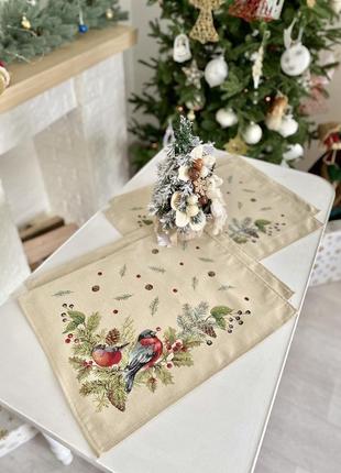 Серветка сервірувальна новорічна під тарілку, гобеленова з золотим люрексом1 фото