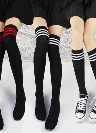 Женские гольфы с полосками ниже колен черные гетры до колена школьная форма стиль аниме8 фото