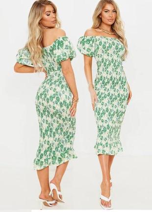Розпродаж плаття prettylittlething міді asos  з пишними рукавами гумка