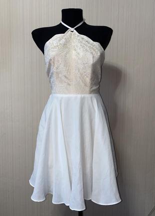 Белое беж платье юбка пышная топ кружево1 фото