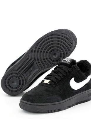 Зимние мужские кроссовки nike air force 1 low black white (мех)4 фото