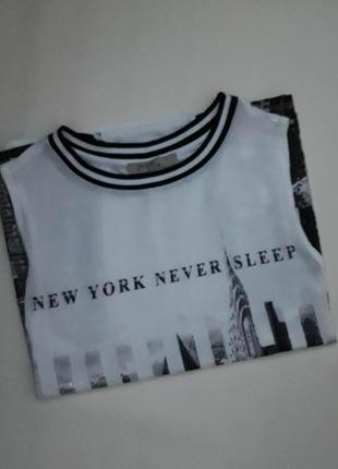 Классная майка с надписью new york never sleep бренда bershka4 фото