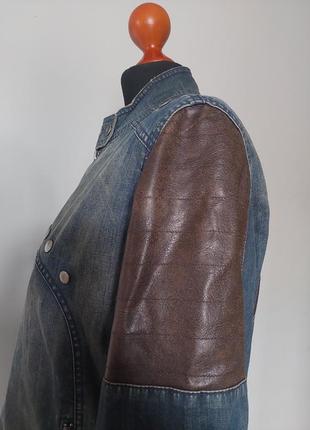 Брендова стильна утеплена джинсова куртка зі шкіряними вставками у стилі гранж.5 фото