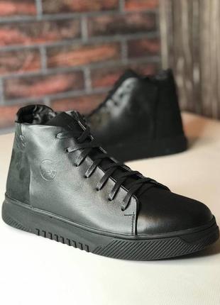 Мужские чёрные кожаные ботинки ravest чоловічі чорні шкіряні черевики ravest5 фото