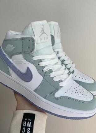 Женские высокие кожаные кроссовки nike air jordan 1 retro mid «wolf grey»#найк