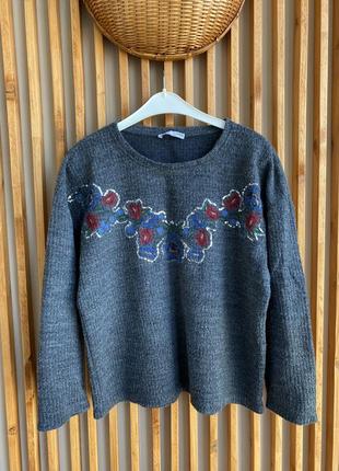 Светр кофта реглан лонгслів пуловер zara з вишивкою квітковою квіткова1 фото
