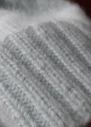 Ангорова шапка з помпоном, жіноча в'язана шапка з бубоном, ручна робота