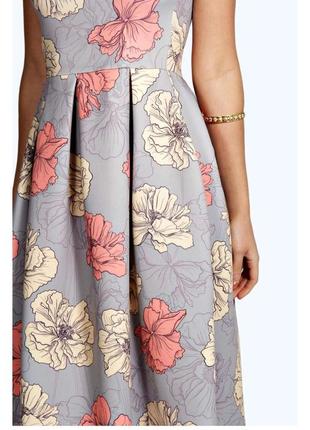 Шикарное плотное нарядное платье бандо с пышной юбкой цветочный принт5 фото