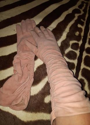 Високі замшеві рукавички зі збіркою