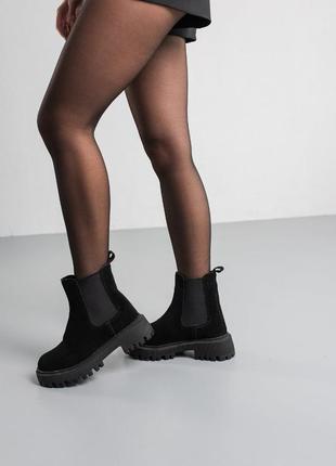 Стильные ботинки челси на резинке,сапоги черные замшевые зимние натуральный замш и эко-мех (зима 2022-2023)7 фото