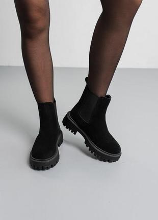 Стильные ботинки челси на резинке,сапоги черные замшевые зимние натуральный замш и эко-мех (зима 2022-2023)2 фото