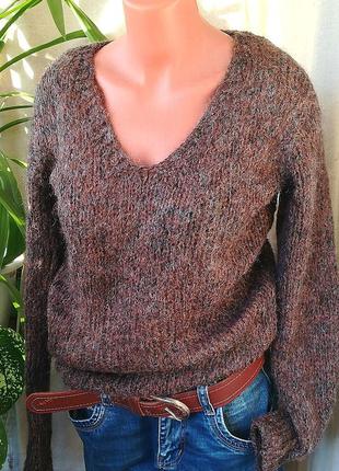 Теплый мягкий пуловер у-образный вырез. мохеровый джемпер с длинным рукавом.6 фото