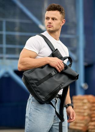 Зручний та місткий чоловічий рюкзак ролл sambag rolltop lzt — чорний10 фото