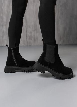 Стильные ботинки челси на резинке,сапоги черные замшевые зимние натуральный замш и эко-мех (зима 2022-2023)2 фото