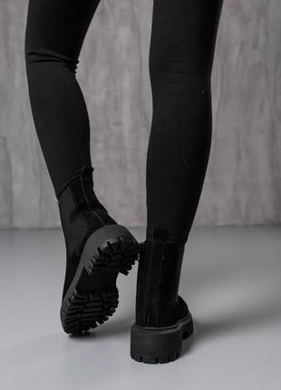 Стильные ботинки челси на резинке,сапоги черные замшевые зимние натуральный замш и эко-мех (зима 2022-2023)4 фото