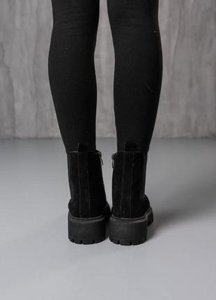 Стильные ботинки челси на резинке,сапоги черные замшевые зимние натуральный замш и эко-мех (зима 2022-2023)5 фото