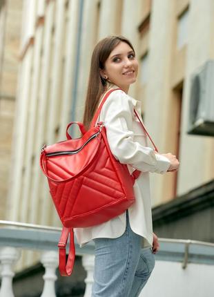 Жіночий мегакрута рюкзак-сумка від бренду sambag колекції trinity виконаний у червоному кольорі
