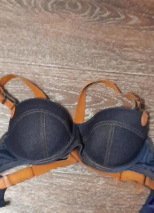 Брендовий оригінальний бюстгалтер р.70 с 32 с від marlies dekkers  під ,, джинс , , кісточки , поролон , єко - кожа