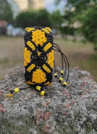 Чоловічий браслет ручного плетіння макраме "lipets" (жовто-чорний)3 фото