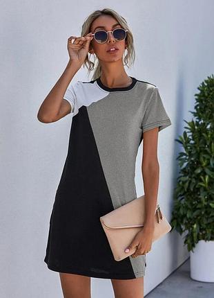 Shein. из англии. в наличии. платье футболка оверсайз в контрастных блоках.