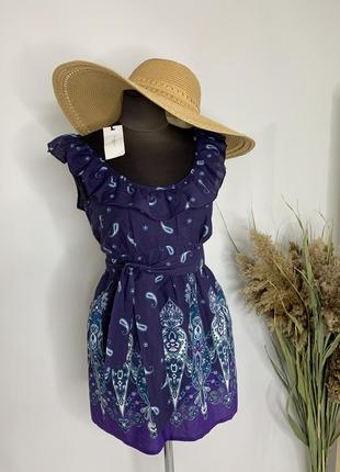 Сукня сарафан 100% котон міні темно синя з принтом з візерунком6 фото