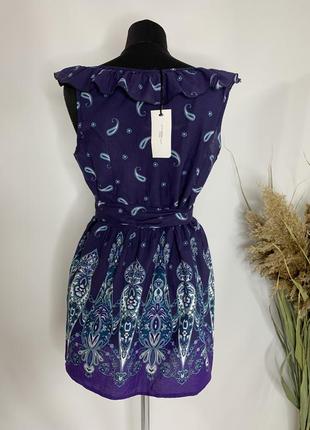 Сукня сарафан 100% котон міні темно синя з принтом з візерунком5 фото