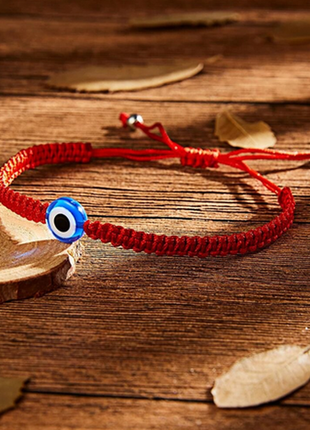 Красный браслет на руку с бусиной "турецкий глаз" , оберег2 фото
