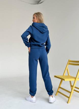 Стильный прогулочный костюм на флисе синий6 фото